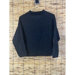 Madewell Jacquard Funnel Neck Long Sleeve Top XXS Black Textured Knit Boxy Cozy